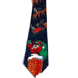 Vtg Looney Tunes Tazmanian Devil Christmas Necktie Tie 1995 100% Silk Taz Tweety